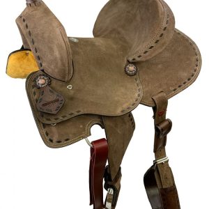 15" Double T Hard Seat Barrel style saddle with extra deep seat and buckstitch trim