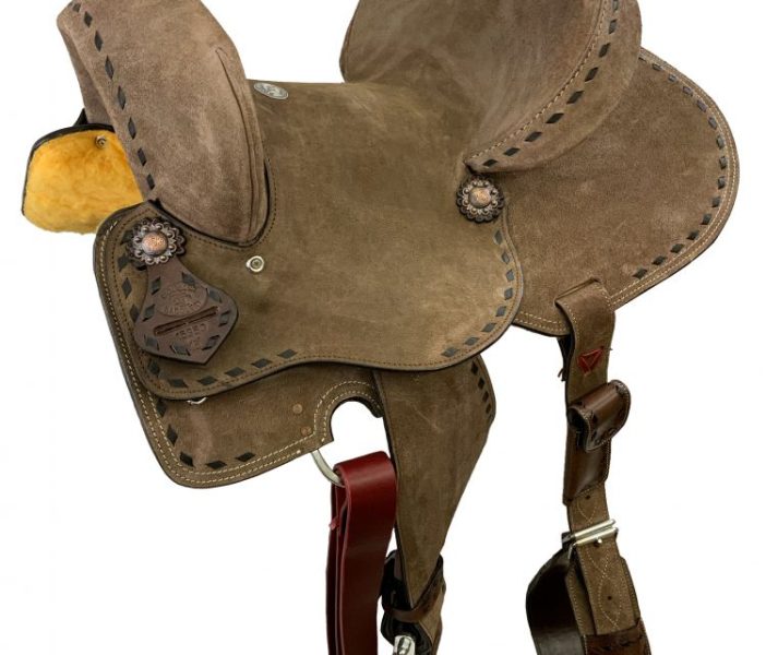 15" Double T Hard Seat Barrel style saddle with extra deep seat and buckstitch trim