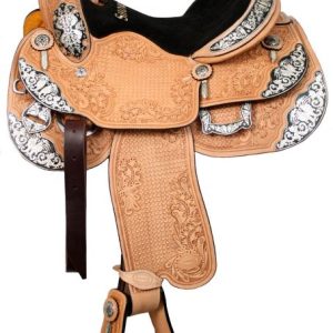 16" Showman ® large basketweave and oak leaf tooled silver show saddle