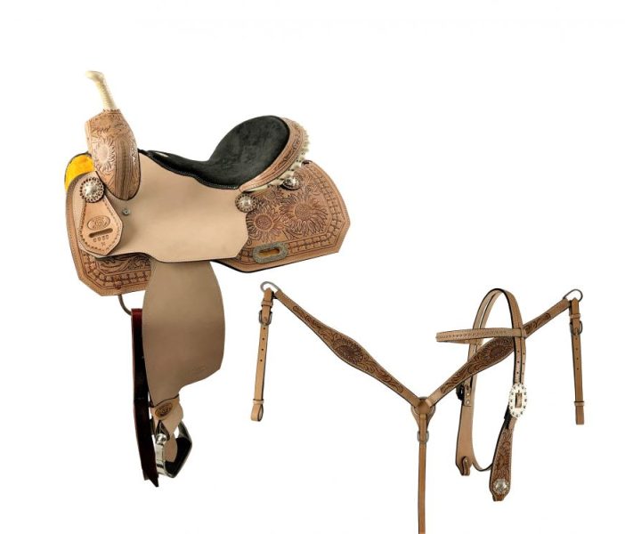 14",15",16" Circle S Barrel saddle set with Sunflower tooling and matching Bridle & BC Set