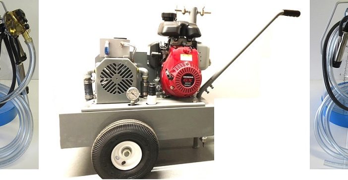 Complete Milking Package - 3 HP Gas Portable Milker w/ 2 Plastic Bucket Assemblies for Cows - EZ Milking