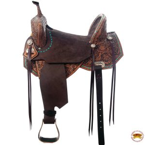 Flex Tree Western Horse Saddle In American Leather Barrel Trail