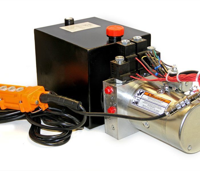 MAXIM DOUBLE VALVE POWER UNIT (12V DC, DOUBLE ACTING): 1.3 GPM, SAE 6 PORTS, 4-FUNCTION, 8 QT. TANK