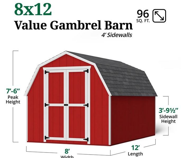 Value Series Gambrel Barn w/ 4 Foot Sidewalls (Multiple Sizes Available) - Image 5
